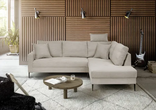 Ecksofa - 3-Sitzer, Ecke rechts, Stoff, Beige