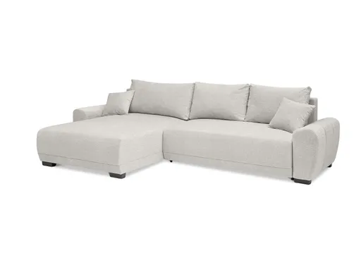 Ecksofa - Longchair links mit 2-Sitzer, Schlaffunktion mit Bettkasten, Stoff, Creme