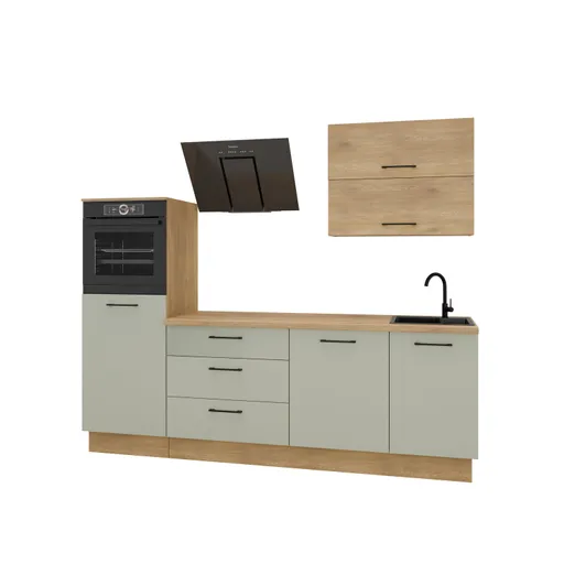 Küchenblock- ohne E-Geräte, B ca. 250 cm, Eiche Dekor, Salbei, Matt