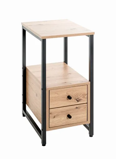 Beistelltisch - B/H/T ca. 30x63x40 cm, Eiche Nachbildung, Schwarz