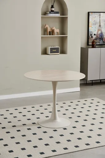 Esstisch - Ø/H ca. 90x75 cm, Travertinoptik, Beige