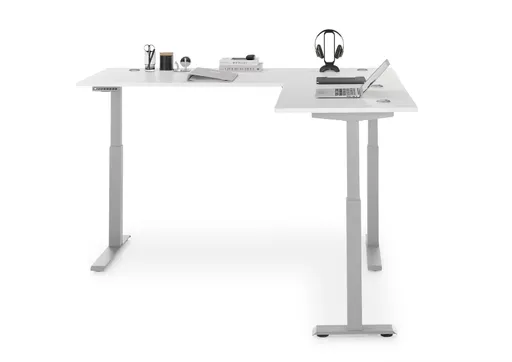 Winkelschreibtisch - höhenverstellbar, LB ca. 185x177 cm, Weiß, Silberfarben