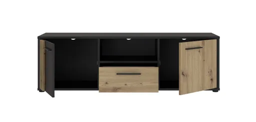TV-Board FLORISS- Schwarz, Eiche Dekor