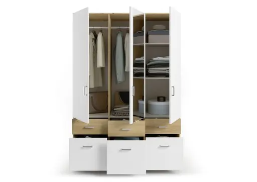 Drehtürenschrank ROYAN- B ca. 136 cm, Eiche Dekor, Weiß