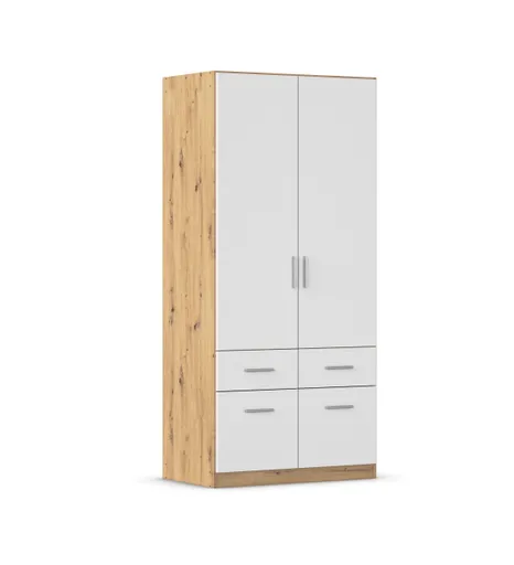 Drehtürenschrank REXY MATT- B 91 cm, Eiche Dekor, Weiß