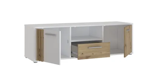TV-Board FLORISS- Weiß, Eiche Dekor