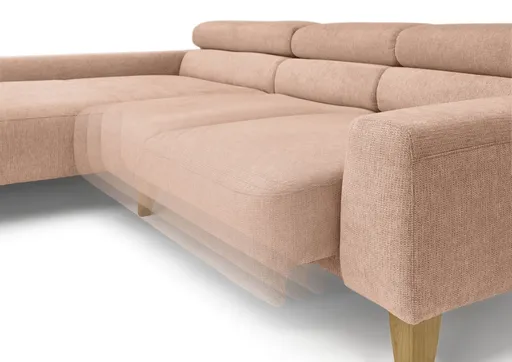 Ecksofa CHENOA - 2-Sitzer mit Longchair rechts, Sitzvorzug motorisch, Stoff, Pfirsich