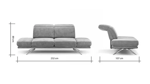 Sofa Sophie - 2,5-Sitzer inkl. Kopfstütze/Armlehne verstellbar, Leder, Weinrot