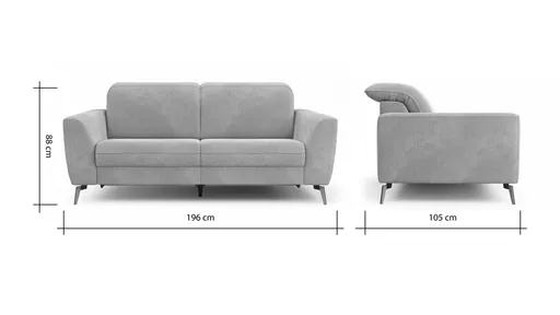 Sofa Tulsa KV - 2,5-Sitzer, inkl. Relaxfunktion und Kopfteilverstellung (motorisch), Leder, Graubeige