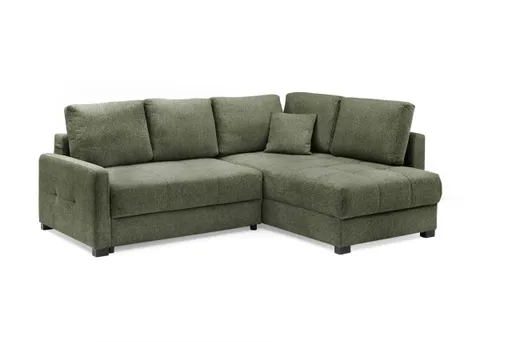 Ecksofa EDWIN - 2-Sitzer, Ecke rechts inkl. Schlaffunktion und Bettkasten, Stoff, Graugrün