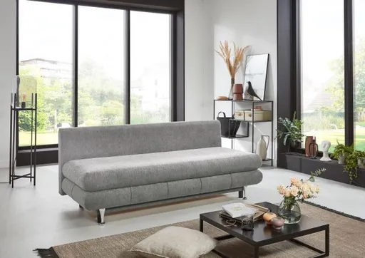 Schlafsofa- 2 Sitzer, Inkl. Bettkasten, Stoff, Grau
