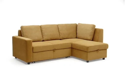 Ecksofa PRO FLEXX - 2-Sitzer, Ecke rechts inkl. Schlaffunktion und Bettkasten, Stoff, Senfgelb