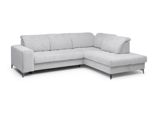 Ecksofa -2-Sitzer mit Ecke rechts, Kopfteil verstellbar, Sitztiefe verstellbar motorisch, Stoff, Hellgrau