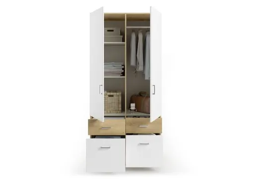 Drehtürenschrank ROYAN- B ca. 91 cm, Eiche Dekor, Weiß