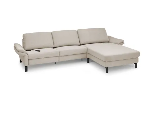 Ecksofa CALM PREMIUM 2.0 - 3-Sitzer mit Longchair rechts, Relaxfunktion motorisch, Armlehne verstellbar, Stoff, Sand