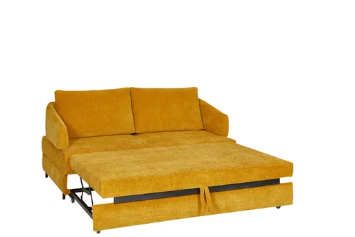 Sofa - 2-Sitzer mit Schlaffunktion, Sitztiefe verstellbar, Stoff, Gelb