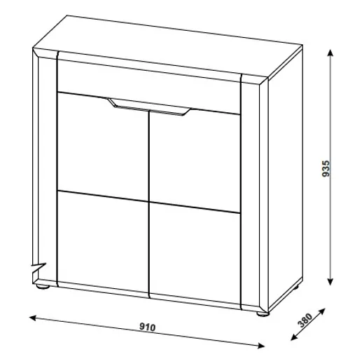 Kommode - B ca. 91 cm, Eiche Evoke Nachbildung, Weiß Hochglanz