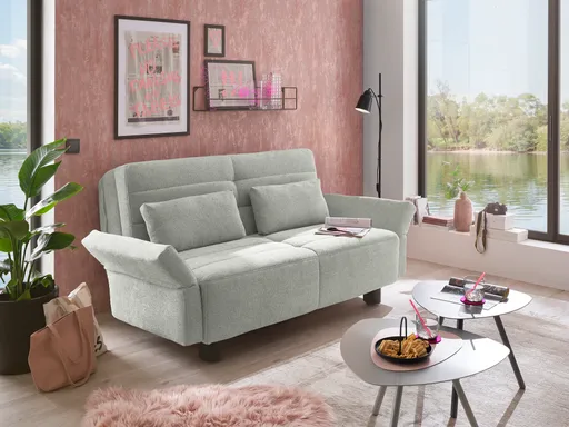 Faltsofa Easy - 2-Sitzer, ca. 140 cm inkl. Schlaffunktion/Topper/Armteil verstellbar, Stoff, Grau