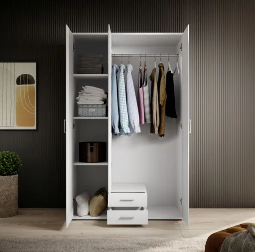 Drehtürenschrank- B ca. 120 cm, Weiß, Spiegel