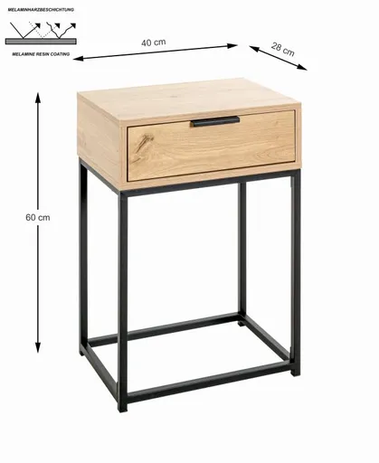 Konsolentisch - B/H/T ca. 40x60x28 cm, Eiche Nachbildung, Schwarz