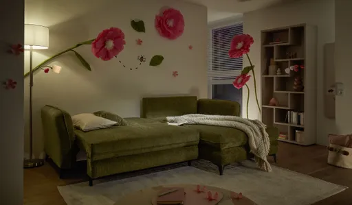 Ecksofa - Longchair links mit 2-Sitzer, Schlaffunktion mit Bettkasten, Stoff, Moosgrün