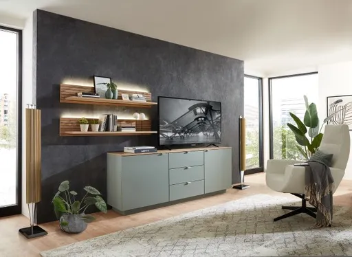 TV-Sideboard - Olivgrün, Eiche Dekor