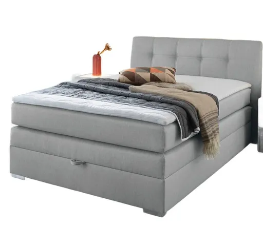 Boxspringbett- Liegefläche ca. 140x200 cm, Stoff, Hellgrau, inkl. Bettkasten