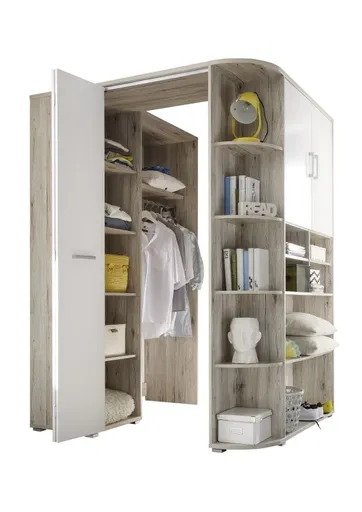 Eckschrank-  B ca. 133 cm, Eiche Dekor, Weiß