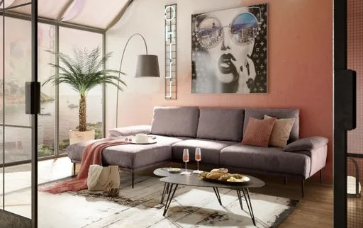 Ecksofa ENRIK - Ecke links, 2,5-Sitzer inkl. Sitztiefenverstellungen, Stoff, Altrosa