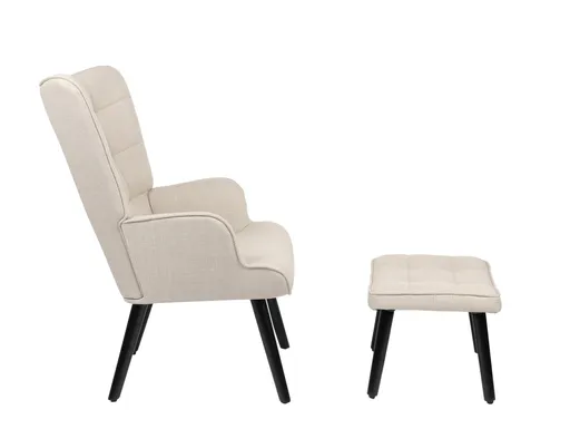 Sessel mit Hocker - Stoff, Beige