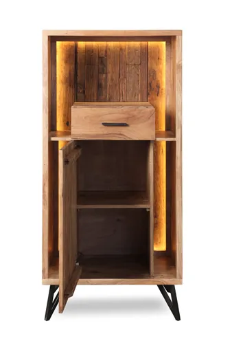 Highboard - mit Beleuchtung, B ca. 72 cm, Akazie massiv