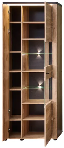 Vitrine - mit Beleuchtung, B ca. 78 cm, Eiche Nachbildung, Eiche dunkel Nachbildung