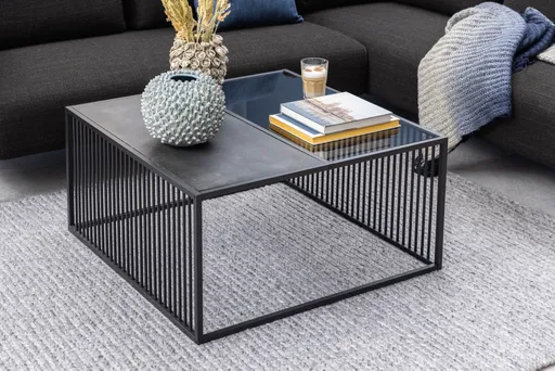 Couchtisch - LB ca. 80x80 cm, Marmoroptik, Schwarz