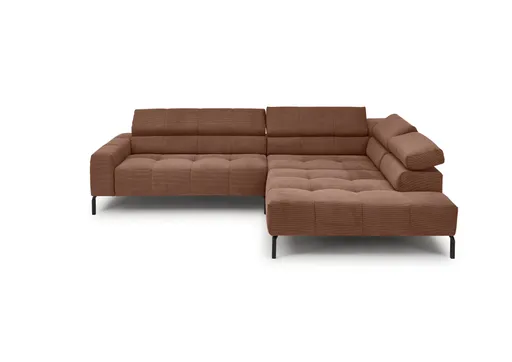Ecksofa COLLEEN - 2-Sitzer mit Ecke rechts, Kopfteil verstellbar, Feincord, Rost