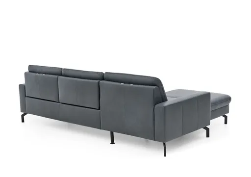 Ecksofa - Longchair links mit 3-Sitzer, Leder, Blau
