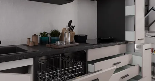 Küchenblock- ohne E-Geräte, B ca. 280 cm, Schwarz, Matt, Kaschmir, Matt