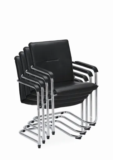 Freischwinger - mit Armlehne, Leder, Schwarz