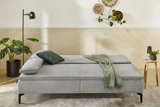 Schlafsofa - 2-Sitzer inkl. Schlaffunktion mit Bettkasten, Cord, Grau 