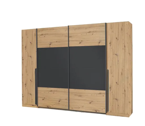 Schwebetürenschrank ROMAN- B ca. 180 cm, Eiche Dekor, Dunkelgrau