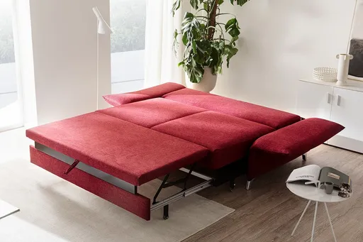 Sofa - 2-Sitzer, Relaxfunktion/Schlaffunktion, Stoff, Rot