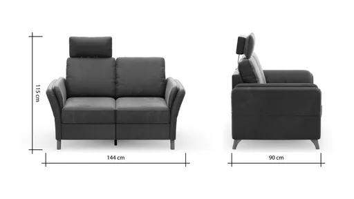 Sofa Vayra - 2-Sitzer, inkl. Relaxfunktion (motorisch) und Kopfstütze verstellbar (manuell), Stoff, Anthrazit
