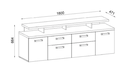 TV-Lowboard - B ca. 180 cm, Matera Nachbildung, Artisan Eiche Nachbildung