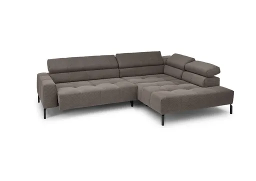  Ecksofa COLLEEN - 2-Sitzer mit Ecke rechts, Sitzvorzug motorisch, Feincord, Taupe