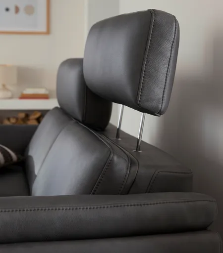 Sofa Atella - 2,5 Sitzer inkl. motorischem Sitzvorzug, Kopfteilverstellung, Leder, Anthrazit