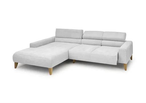 Ecksofa CHENOA - Longchair links und 2-Sitzer, Sitzvorzug motorisch, Stoff, Silbergrau