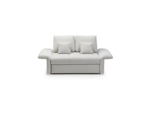 Sofa JORDEN - 1,5-Sitzer inkl. Schlaffunktion mit Bettkasten, verstellbare Armlehnen, Stoff, Beige
