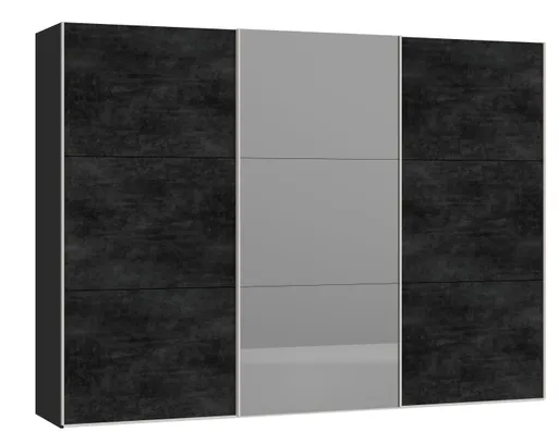Schwebetürenschrank JOIN IT- B ca. 303 cm., Schwarz, Graphit, Spiegel Dunkel