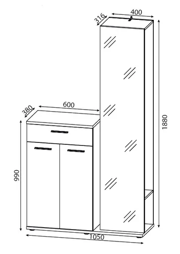 Kompaktgarderobe - Kaschmir, Evoke Eiche Nachbildung