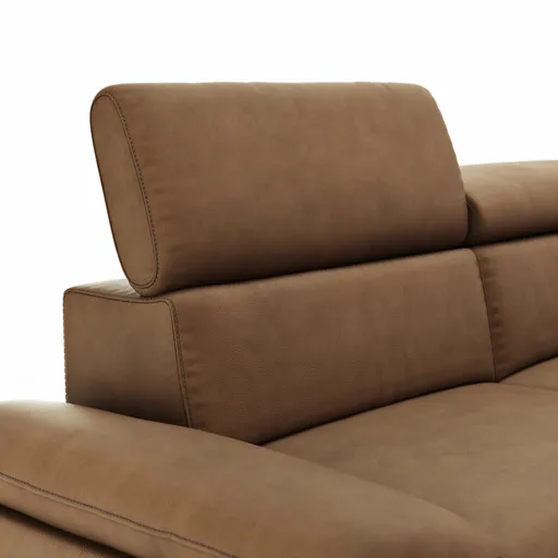 Ecksofa Felipa - 2,5-Sitzer mit Longchair rechts inkl. Armlehne verstellbar und Rückenlehne/Sitztiefe verstellbar (motorisch), Leder, Cognac