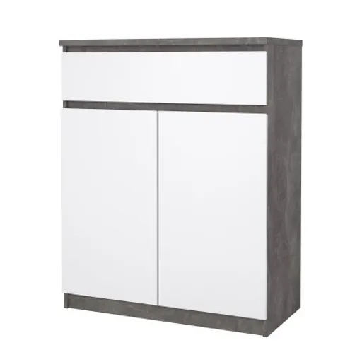 Kommode - B ca. 81 cm, Betonoptik, Weiß Hochglanz